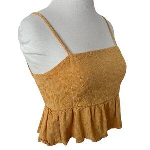 Mustard Yellow Saltwater Luxe Babydoll Crop Tank Open Tie Back Floral Orange XS